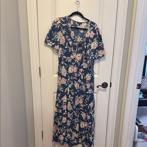 Blu Pepper Navy and Beige Floral Maxi Dress